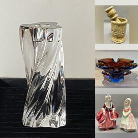 MaxSold Auction: This online auction features art glass, vintage Pyrex, Baccarat candlesticks, Inuit collectibles, Art Deco perfume bottle, Royal Doulton figurines, collectible plates, novelty teapot, vintage carvings, LE figurines, teacup/saucer set, watch, hurricane lamp, and much, much, more!!!