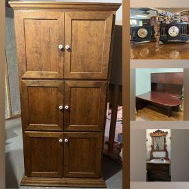 MaxSold Auction: This online auction includes furniture such as chairs, cupboard, sink cabinet, armchairs, bedframe and others, kitchenware, small kitchen appliances, pool table accessories, mantel clocks, linens, flag, cleaning supplies, rosettes, vintage lampshade and more!