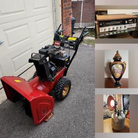 MaxSold Auction: This online auction includes furniture such as shelving units, Steelcase task chair, drawer unit, teak headboard and others, Toro snowblower, speakers, turntables, radios and other electronics, scrap material, Foley and other china, kitchenware, small kitchen appliances, lamps, LP records, books, photo frames, wall art, vintage analog meters, hydration vests, tools, hardware, Maple Leafs memorabilia, dog accessories, vintage car models, linens, Limoges urn, clothing and much more!