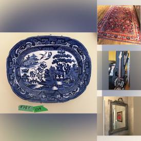 MaxSold Auction: This online auction features area rugs, blueware decorative plates, planters, vases, faux plants, guitar, leather sectional, mirrors, art glass, table lamps, upholstered benches, desk & chair, and much, much, more!!!