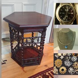 MaxSold Auction: This online auction includes watches, antique watercolour and oil paintings, vintage 14k and sterling jewelry, hand tools, commemorative coins, fine china, vintage walnut side table, antique occasional table and more!