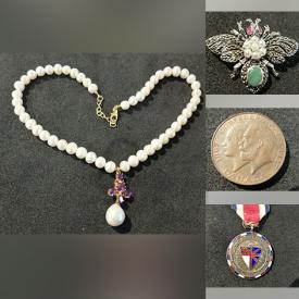 MaxSold Auction: This online auction features pearl necklace, diamond ring, sterling silver jewelry, Chinese jade, tokens, foreign currency, coin sets, Pokemon cards, military medals & cap badges, loose gemstones such as topaz, amethyst, lapis lazuli, emeralds, and much, much, more!!!