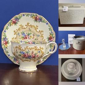 MaxSold Auction: This online auction features teacup/saucer set, watch, Swarovski pin, vintage & new Tupperware, new jewelry, DVDs, sewing machine, art glass, women’s clothing, games, toys, outerwear, comics, men’s boots, antique cameras, carved mask, Pokemon cards, and much, much, more!!