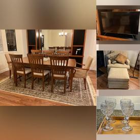 MaxSold Auction: This online auction includes 42” Roku TV, dining table with chairs, armchairs, wooden vanity, side tables, crystal ware, and more!