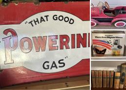 MaxSold Auction: This online auction includes fire truck pedal car, vintage car radio, signed art, modern side chair, antique books, LP records, antique porcelain, Atari video game system, MCM Pyrex and more!