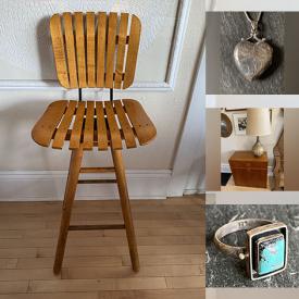 MaxSold Auction: This online auction features gold jewelry, MCM chairs, sterling silver jewelry, MCM teak table, vintage Pyrex, turquoise jewelry, wool blankets, cashmere sweaters, art pottery, wool yarn, decanter set, wool scarves, and much, much, more!!