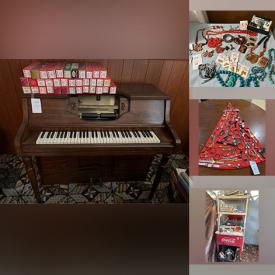 MaxSold Auction: This online auction features player piano, office supplies, kimonos, costume jewelry, watches, dolls, garden art, hand tools, rolling workbench, leather jackets, sewing machine, toys, fabric, hats, and much more!