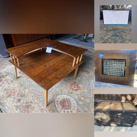 MaxSold Auction: This online auction includes mid century modern end table, wool rug, christmas lights, dyson vacuum, Asian art, plant stands, golf clubs, hammocks, vintage wagonHalo action mask, 1980\'s freestanding lamp, faux plant, Murano glass, books, travel chest and much much more!