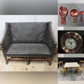 MaxSold Auction: This online auction features leather settee, corn shucker, oil lamp, copper collectibles, antique blow torch, miniature tea sets, decanter set, hardware, ceiling fan, heater, tires & wheels, and much, much, more!!