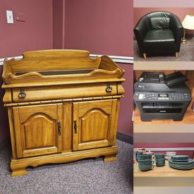 MaxSold Auction: This online auction includes new golf accessories, furniture such as shelving units, filing cabinets, leather chairs, glass table, office desks and kitchen table with chairs, office electronics, kitchenware, and more!