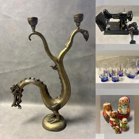 MaxSold Auction: This online auction includes vintage signed pottery, vintage aircraft models, Jade pendants, Chinese cloisonne necklace and other vintage costume jewelry,vintage Majolica pitcher, Murano ‘Millefiori’ art glass, ceramic vases, Russian Santa Matryoshka nesting doll, wall art, Royal Dux and other figures, Singer sewing machine, Earthenware, brassware, Anchor Hocking and much more!