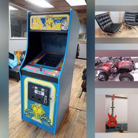 MaxSold Auction: This online auction includes furniture such as a dressing room chair, portable table, MCM side table, Barcelona chairs, vinyl couch, pink chairs and others, clothing, jewelry, accessories, vintage toys, Legos, lamps, air conditioners, infrared face scanner, Bender electric guitar, Pacman arcade game, trading cards and more!