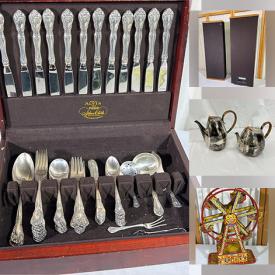 MaxSold Auction: This online auction includes sterling silverware, silverplate, cufflinks, accessories, paper money, coins, vintage Swift Mark II zoomscope, turntables, area rug, wood wagon, vintage J. Chien wind up ferris wheel, pottery, books, wall art, vintage Nikon Coolpix camera and more!
