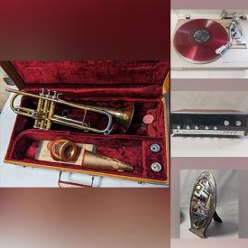 MaxSold Auction: This online auction includes vintage tube radios, Asian lacquer coffee table, vintage trumpet, Sony turntable, vinyl albums, antique sterling silver, art glass, kitchenware, framed artwork, lamps, and much more!