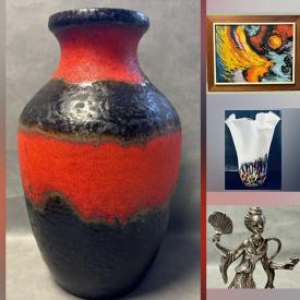 MaxSold Auction: This online auction includes tarot cards, Chinese coins, vintage jewelry, watches, costume brooches, sterling silver statues, prescription eyeglasses, wall art, brassware, mantle clocks, lamps, Chinese Min Gou Tangshan chinaware, MCM crystal, Murano glassware, amethyst geode and more!