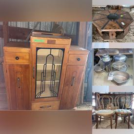 MaxSold Auction: This online auction includes metal farm equipment, framed art, furniture such as shelving units, wall units, wooden chairs, upholstered couch, wood coffee tables, and nightstands, lamps, glassware, cookware, power tools, electrical supplies, windows, ladders, and much more!