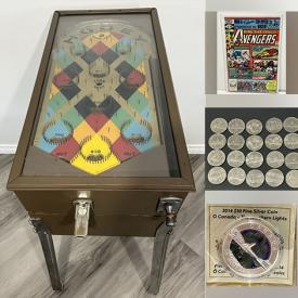 MaxSold Auction: This online auction features coins, comics, antique books, banknotes, stamps, vintage postcards, Marvel magazines, antique glass lamp shades, antique pinball machine, and much, much, more!!