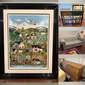 MaxSold Auction: This online auction includes signed art with COA, Pottery Barn sleeper sofa, armchairs, side tables, extendable dining table, antique Bernhardt dresser, 46” Toshiba TV and more!