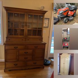MaxSold Auction: This online auction includes furniture such as an armoire, chairs, china cabinet, desk, shelving units, cubby shelves, bookcases and others, extension ladders, plug aerator, dethatcher, power washer, Husqvarna ride on lawnmower, snow thrower and other yard tools, clothing, shoes, accessories, American Girl doll and accessories, seasonal decor, vintage cameras, books, DJ lights, controller, electronics, hand tools, power tools, ski boots, vintage model train, toy cars, toboggan, kitchenware, small kitchen appliances, workout equipment, treadmill, Endurance elliptical and much more!