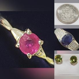 MaxSold Auction: This online auction includes jewelry such as a 10k Black Diamond ring, Spessarite earrings, Moonstone pendant, Moissanite earrings, sterling silver rings, earrings, pendants, gemstones such as Sapphires, Rubies, Peridots, Emeralds, Smokey Quartz and much more!