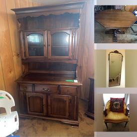 MaxSold Auction: This online auction includes furniture such as director’s chairs, Gibbard dresser, four poster bed, lingerie dresser, nightstands, china cabinet, reclining sofa, tables, buffet stand, loungers,  and others, vintage coolers, oil lamps, extension cords, camping lantern, camp stove, Black and Decker jig saw, miter saw and other tools, mirrors, home health aids, vintage Sony radio, sewing machine, fireplace tools, pump hose, coal scuttle, garden and cleaning supplies, garden tools, exercise equipment, ladder, Blaux heater and more!