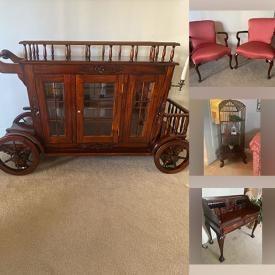 MaxSold Auction: This online auction includes framed artwork, furniture such as stagecoach tea cart, secretary desk, upholstered chairs, side tables, brocade couch and dressers, lamps, serveware, small kitchen appliances, glassware, home decor and much more!