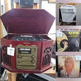 MaxSold Auction: This online auction features electronics such as LG Cd player and turner, Panasonic multi compact disk player, Lloyd’s turntable and cassette player, Panasonic turntable and cassette player, Cd players, Yamaha stereo receiver, Turn tables, Memorex Cd/record player and JVC cassette. Also includes Nostalgia Coffee maker, Frigidaire AC unit, Vinyl record players, Silver plated water heater, Miscellaneous tools, lamp, Wet tile saw, collection of books and Feed spray gun. Includes food processor, Deep fryer, and speakers. Also includes collection of Cd’s, coffee signs, record stand, musical DVD’s and much more!