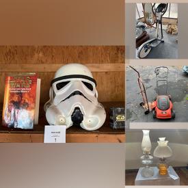 MaxSold Auction: This online auction features Star Wars collectibles, exercise equipment, lawnmower, clothing, vintage desk & chair, toys, vintage oil lamps, clawfoot table, cameras, microscope, costume jewelry, guitar, watches, and much more!