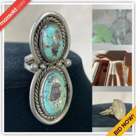 MaxSold Auction: This online auction features gold jewelry, jade pendant, vintage jewelry, sterling silver jewelry, Jadeite collectibles, vintage perfume bottle, Art Deco vanity set, and much, much, more!!