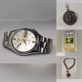 MaxSold Auction: This online auction features watches, silver jewelry, antique cameras, antique tabletop engine, Pokemon cards, clarinet, rain stick, snuff box, antique powder flask, vintage jewelry, vintage writing implements, and much, much, more!!!