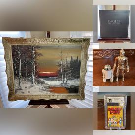 MaxSold Auction: This online auction includes a Joseph Csaba oil painting, 1960’s Chimney Island watercolor painting and other wall art, 1887 german medal, Spongeware, vinyl records including Elvis, Top Gun, Saturday Night Fever, Eagles, The Rocky Horror Picture Show and others, R2D2, Hulk Hogan and other toy figures, Lego, Hot Wheels and other toys, View Masters, trading cards, board games, comics, books, Aritzia winter jacket and other clothing, stoneware crocks, pins, patches and much more!