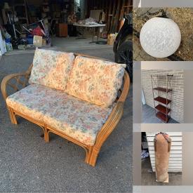 MaxSold Auction: This online auction includes furniture such as an MCM dresser, wicker settee, parlor tables, shelving units, Pantoflex Chair and other chairs, nightstands and others, Pyrex, kitchenware, decor, punching bag, wall art, candle sconce, office supplies, garden tools, hardware, Simer water pump, linens, antique jugs, Occupied Japan toy china, vintage basketball banner, antique fishing rod, WM Rogers cutlery, Esso garbage can, Dahon bicycle and much more!