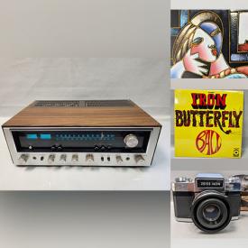 MaxSold Auction: This online auction includes a Sansui receiver, Sony turntable and other electronics, vinyl records, 1980 Hondo guitar, Modernist painting and other wall art, Olympus microscope, wall art, Modernist chrome lamp, Polaroid and other cameras, South Park, Star Trek and other figures, pottery, decorative plates, kitchenware, utensils, weekly magazines and much more!