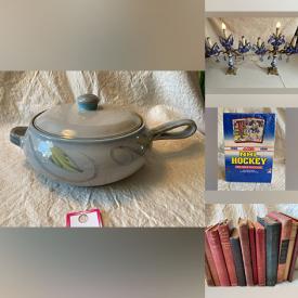 MaxSold Auction: This online auction includes vintage jewelry, Noritake china, sealed hockey trading cards, collector coins, antique books, vintage ephemera, Denby stoneware, vintage advertising, original paintings, stamp collections, Spode, Royal Doulton, and more!