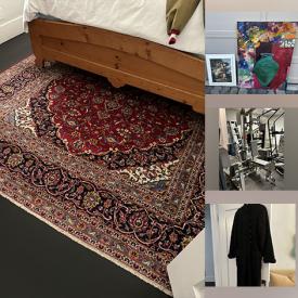 MaxSold Auction: This online auction features chandeliers, rug runner, acrylic egg chair, student desk, patio furniture, glass vessel sink, home gym system, apartment refrigerator, office supplies, wall art, and much more!