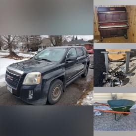 MaxSold Auction: This online auction includes a 2012 GMC Terrain, air compressors, shop vac, yard tools, power tools, hand tools, hardware, ladders, Noma dehumidifier, bike tools, tires, accessories, bicycles, backpacks, Columbus Piano Company piano, drum set and much more!