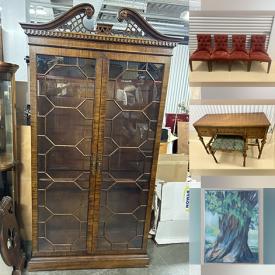 MaxSold Auction: This online auction includes furniture such as a vanity, desk, vintage cabinet, leather chairs, H-Krug chairs, La-Z Boy recliner, Thomasville end table, dining table, dining chairs and others, china, wall art, mirror and more!