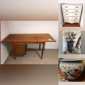 MaxSold Auction: This auction features Side table, Area Rug, Royal Albert China, China Cabinet, Dining Table, Stemware, Sideboard, Metal, ceramic and wood miniatures, Nesting Tables, Glassware, Panasonic Microwave, Casserole Dishes, Small Appliances, Paintings, Arts, Desks, Vacuum, A. Alan Perkins Arts, Carpet Runners, Silver Plate Tea Set, Typewriter, Antique Cash Register, Vintage Lamps, Figurines,Vases, Asian Pots, Wedgwood Plates, Crystal Vases, Dehumidifier, Nightstand, Beds, Teak Desk, Golf Clubs and much more!