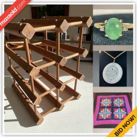 MaxSold Auction: This online auction features gemstone jewelry, sterling Mexican bracelet, vintage jadeite, Geoffrey Armstrong artwork, jade pendants, art glass, MCM wine rack, vintage jewelry, vintage chandelier crystals, and much, much, more!!