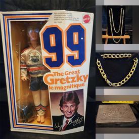 MaxSold Auction: This online auction includes Wayne Gretzky, Mark Messier and other figures, trading cards, jewelry, antique stamp, antique ice skates, 1984 Cabbage Patch, tins, Coca Cola records, trading card wrappers, labels, comic books, Hot Wheels, stamps, mugs, vintage coffee urn, watches, binoculars and much more!