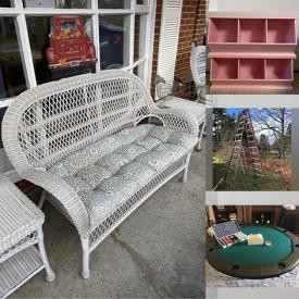 MaxSold Auction: This online auction features wicker furniture, futon, leather sectional, children’s art desk, speakers, projection screen system, ladders, poker table topper, and more!