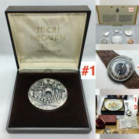 MaxSold Auction: This online auction includes Tivoli medallions, coins, vintage jewelry, watches, Russian silver beaker, vintage military cap badges, Royalty souvenirs and much more!