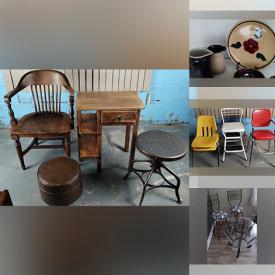 MaxSold Auction: This online auction features novelty pottery, rustic pottery, tabletop lamps, wrought iron set, antique school desk, rocking chair, nightstands, and more!