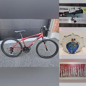 MaxSold Auction: This online auction features canvas artworks, salt-glazed table vases, art glass, Kokeshi doll, antique spools, snow people, Kilim rugs, NIB outdoor toys, kids\' guitars, tabletop hockey game, telescope, TV, patio chairs, mountain bike, and much, much, more!!!