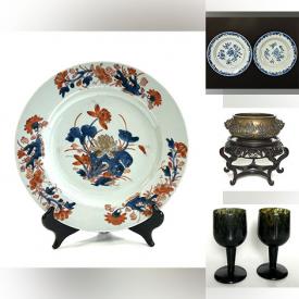 MaxSold Auction: This online auction includes carved Jade pendants, wooden dumbbells, Jade tree fossil display, Chinese paintings, Chinese trinket box, Yixing Zisha teapot and other pottery, vintage incense burners, snuff bottles, vases, spoons, antique plates, bowls, porcelain ware and more!