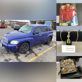 MaxSold Auction: This online auction includes a 2006 Chevy HHR, jewelry, Pyrex bowls, copper kettle and other kitchenware, vintage Star Wars items, coins, DVDs, VHS, accessories, Barbies, Russ collectible, Cabbage Patch kids, coins, banknotes, Dragster model kit, Snap-On tray and many more!