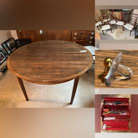 MaxSold Auction: This online auction features patio furniture, TVs, yard tools, marble coffee table, sports collectibles, dining table & chairs, Swarovski collectibles, small kitchen appliances, wicker furniture, area rugs, video game consoles, bar stools, sectional sofa, chest freezer, power & hand tools, and much, much, more!!