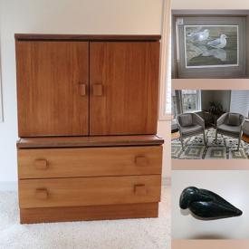 MaxSold Auction: This online auction features Teak armoire, swivel armchairs, pine bedroom set, Cheval mirror, cedar cupboard, Dornbusch lamp, teacup/saucer sets, Hoselton sculpture, studio pottery, toys, quilt, TV, patio furniture, art glass, and much, much, more!!!