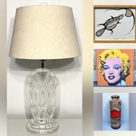 MaxSold Auction: This online auction includes vintage lamps, Majolica and other pottery, jugs, mirrors, masks, Benjamin Cheechee lithographs and other artworks, vintage Pyrex, EAPG, Murano, Hobnail and other glass, Jade carving, Coca Cola memorabilia, vintage tins, Royal Worcester, Royal Albert and other china, vinyl records, electronics, doll furniture, Lego, Sony camera, trading cards and much more!