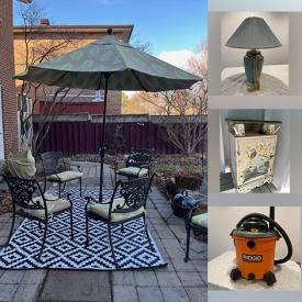 MaxSold Auction: This online auction features ottomans, patio furniture, glass kitchen table & chairs, laser disc player, stemware, kettles, sports trading cards, men’s boots & shoes, and much, much, more!!